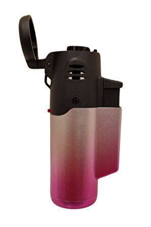 Gümüş-Pembe Masa Tipi Tek Torch Pürmüz Puro Çakmağı
