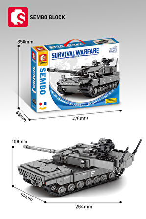 Sembo Block Leopard 2A7+ Ana Muharebe Tankı 898 Parça yapı Blokları Legoile uyumlu