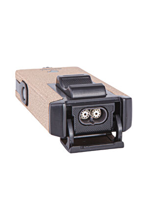 Çift Torch Pürmüz Krem-Siyah Metal Puro Çakmağı