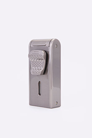 Çift Torch Pürmüz Parlak Gümüş Metal Puro Çakmağı