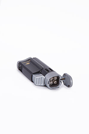 4 Torch Pürmüz Siyah-Gümüş Metal Puro Çakmağı