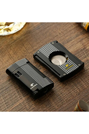 Limitli Seri Kesici Çakmak İkili Siyah Puro Seti