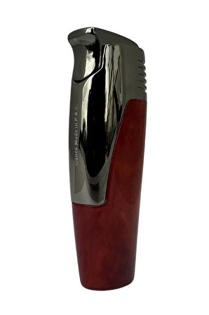 Tek Torch Pürmüz Kırmızı-Gümüş Desenli Puro Çakmağı