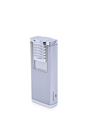 Çift Torch Pürmüz Fırçalı Gümüş Metal Puro Çakmağı