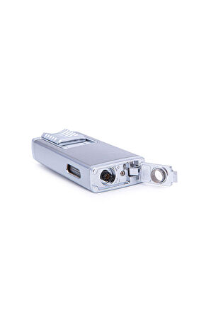 Çift Torch Pürmüz Fırçalı Gümüş Metal Puro Çakmağı