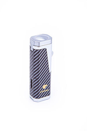 3 Torch Pürmüz Karbon Desenli Gümüş Metal Puro Çakmağı