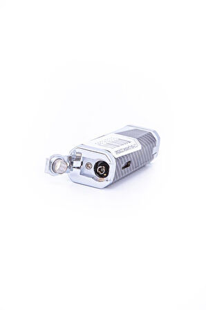 3 Torch Pürmüz Karbon Desenli Gümüş Metal Puro Çakmağı