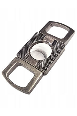 Fırçalı Gunmetal Çizgili Metal İşlemeli Puro Makası Kesici