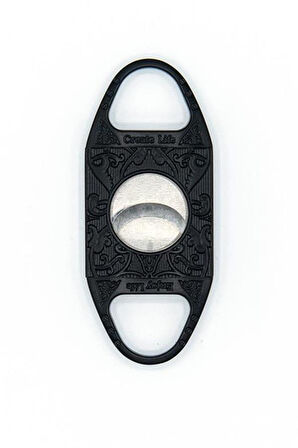 Siyah-Gümüş Metal İşlemeli Baskılı Metal Puro Makası Kesici