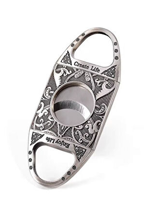 Gümüş Metal İşlemeli Baskılı Metal Puro Makası Kesici