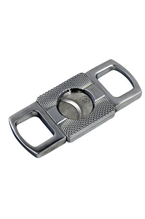 Gunmetal Düz Çizgi Desenli Metal İşlemeli Puro Makası Kesici