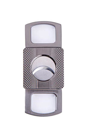 Gunmetal Düz Çizgi Desenli Metal İşlemeli Puro Makası Kesici