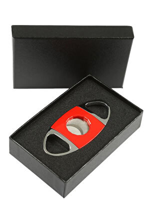 Gümüş-Kırmızı Desenli Metal Puro Makası Kesici