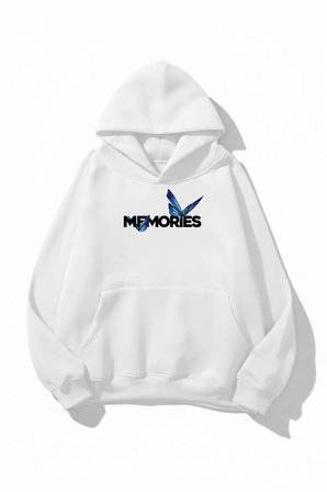 Unisex Yumuşak Dokulu Butterfly Memories Baskılı Tasarım Oversize 3 İplik Hoodie Sweatshirt
