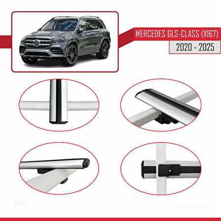 Mercedes GLS Class (X167) 2020 ve Sonrası ile Uyumlu BASIC Model Ara Atkı Tavan Barı Gri 2 Adet