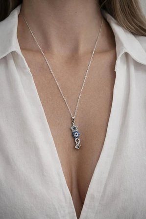 Mavi Boncuklu Sonsuzluk Figürlü Gümüş Rengi Kolye