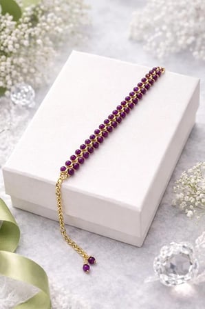 Bordo Kristal Taşlı Altın Renkli Zincirli Bileklik