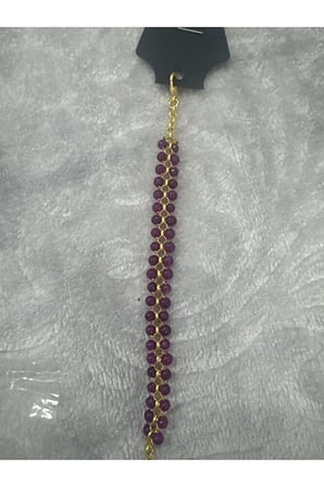 Bordo Kristal Taşlı Altın Renkli Zincirli Bileklik
