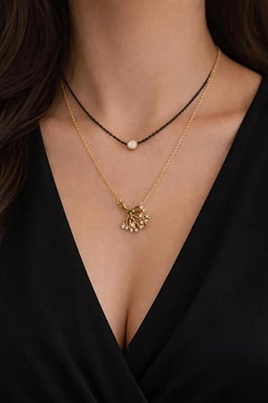 Hayat Ağacı Figürlü Tek Taşlı 2 renkli Çift Zincir Gold Rengi Kolye