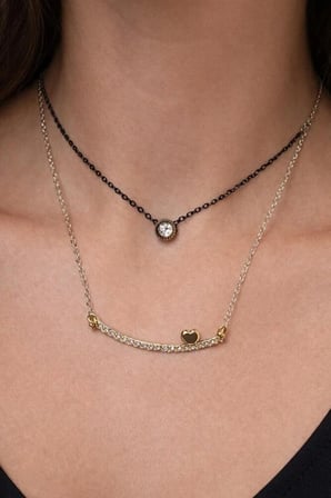 Kuşlu renkli 2 li Zincir Gold Rengi Kolye
