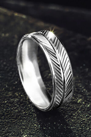 Kadın Gümüş Alyans - Çizgi Desenli 925 Ayar Kadın Yüzük