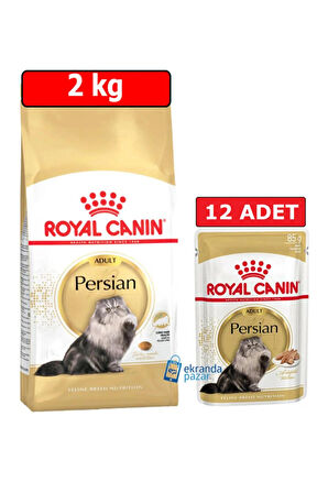 Royal Canin Persian Ikili Paket 2kg Adult Kuru Kedi Maması-12adet 85gr Persian Yaş Mama Pouch