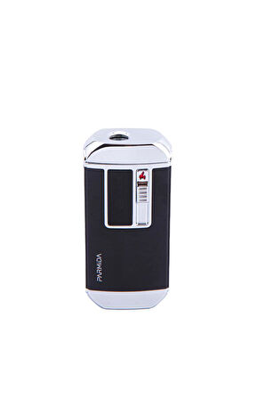 Siyah-Gümüş Multifonksiyonel Çakmak (Tek Torch Pürmüz Puro Çakmağı, Elektrikli Çakmak, Powerbank, El Feneri)