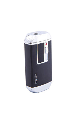 Siyah-Gümüş Multifonksiyonel Çakmak (Tek Torch Pürmüz Puro Çakmağı, Elektrikli Çakmak, Powerbank, El Feneri)