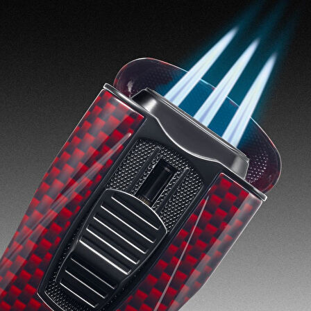 Monaco 3 Torch Pürmüz Kırmızı Karbon Fiber Puro Çakmağı