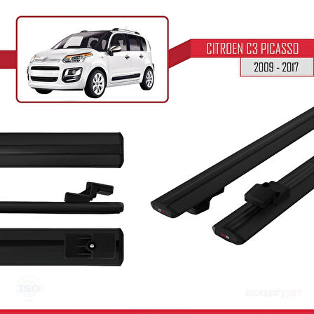 Citroen C3 Picasso 2009-2017 Arası ile Uyumlu BASIC Model Ara Atkı Tavan Barı Siyah 2 Adet