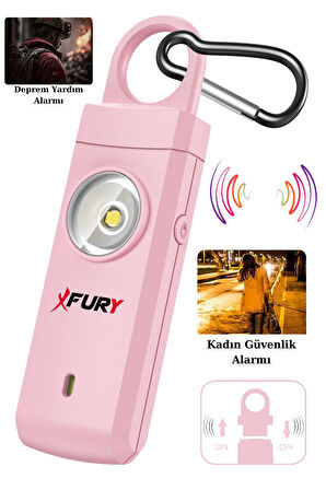 FURY Kişisel Güvenlik Alarmı Ve Anahtarlık - 130db Yüksek Sesli, Işıklı, Şarj Edilebilir, PEMBE