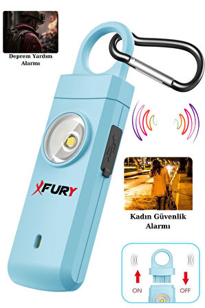 FURY Kişisel Güvenlik Alarmı Ve Anahtarlık - 130db Yüksek Sesli, Işıklı, Şarj Edilebilir, MAVİ