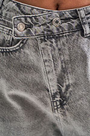 Kadın Gri Kot Rengi 4S5-12 Mega Baggy Fit Bol Kesim %100 Koton Denim Jean