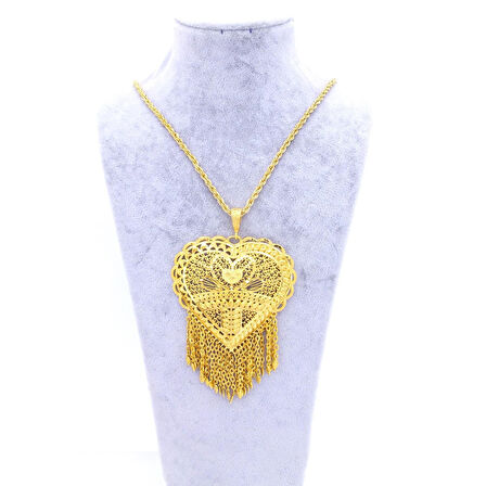 Altın Kaplama Hint Model Kalpli  Kadın Kolye 45 cm KLY-281