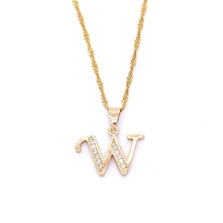 FerizZ Altın Kaplama Zirkon Taşlı W Harfi Kadın Kolye  KLY-301