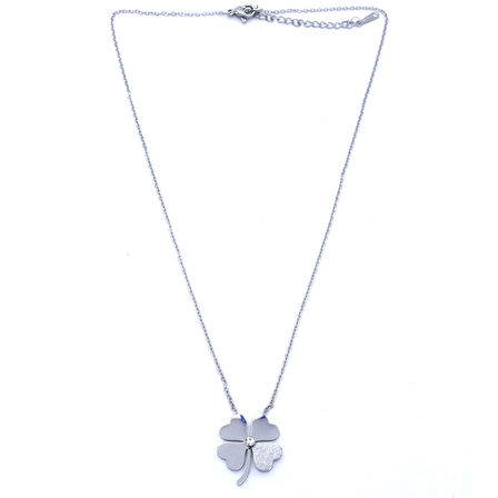316L Çelik Zirkon Taşlı Yonca Zincir Kolye 45 cm KLY-352