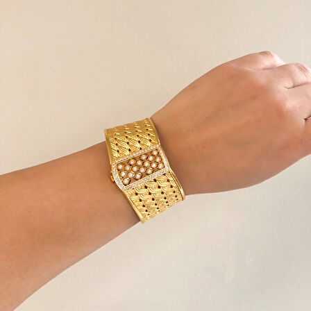 Altın Kaplama Taşlı Burgu Model Trabzon Kelepçe BLZ-378