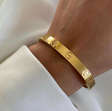 Kadın için Cartier Model 14 Numara Bebe Boy Gold Renk Bileklik Çelik Üzeri Altın Kaplama, Garantili