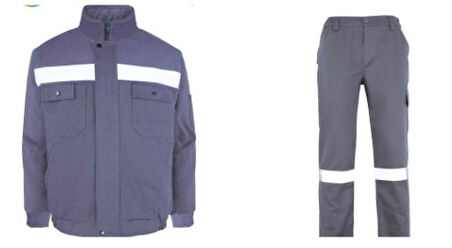 İş Takımı 7/7 Gabardin %100 Pamuk Kapitoneli Reflektörlü Gri