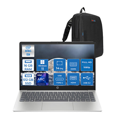 Hp 14-EP1026NT Intel Core Ultra 5 125H 16GB Ddr5 512GB SSD Intel® Aı Boost 14" Fullhd 300NITS IPS Windows 11 Pro Taşınabilir Bilgisayar B85WZEAP02 + Zetta Çanta