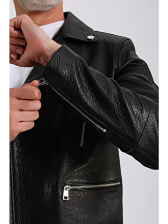 Judah Erkek Siyah Jumbo Biker Deri Mont