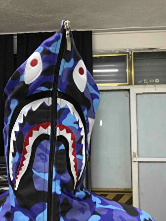 Unisex Pubg Bape x Shark Hoodie - Mavi