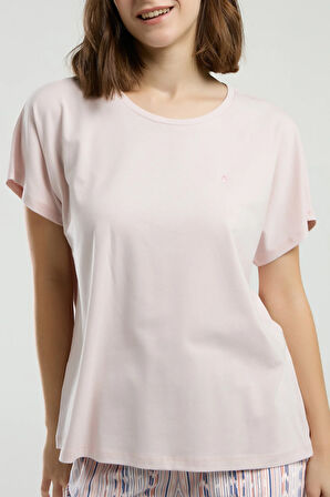 Kadın Pudra Cepli Kısa Kollu Pijama Takımı R.O.8.9.Z.E.5.5..L.T.