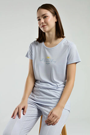 Kadın Mavi Cep Detaylı Pijama Takımı R.O.8.9.Z.E.7.8..L.T.