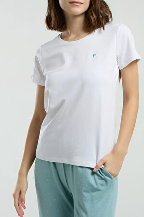 Kadın Beyaz Cep Detaylı Pijama Takımı R.O.8.9.Z.E.8.3..L.T.