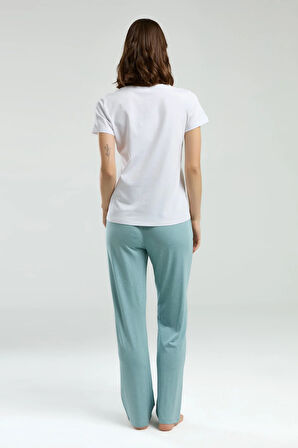 Kadın Beyaz Cep Detaylı Pijama Takımı R.O.8.9.Z.E.8.3..L.T.