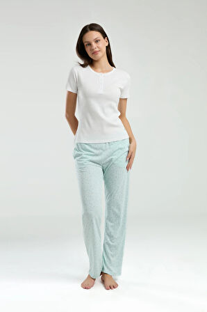 Kadın Krem Kısa Kollu Pijama Takımı R.O.8.9.Z.E.8.9..L.T.