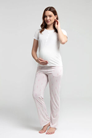 Kadın Beyaz Lohusa Pijama Takım
