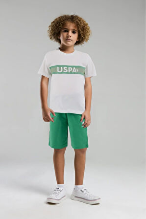 Erkek Çocuk Beyaz Baskılı Şortlu Pijama Takımı P.O.R.O.Z.2.0.0.E.L.1.T.