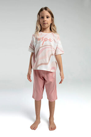 Kız Çocuk Somon Kapri Pijama Takımı P.O.R.O.Z.2.0.6.E.L.2,T.